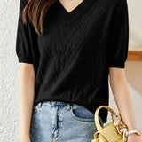 Elegant Versatile V-Neck Textured Knit Sweater - liwisi