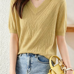 Elegant Versatile V-Neck Textured Knit Sweater - liwisi
