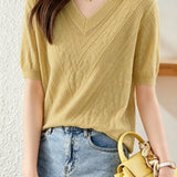 Elegant Versatile V-Neck Textured Knit Sweater - liwisi
