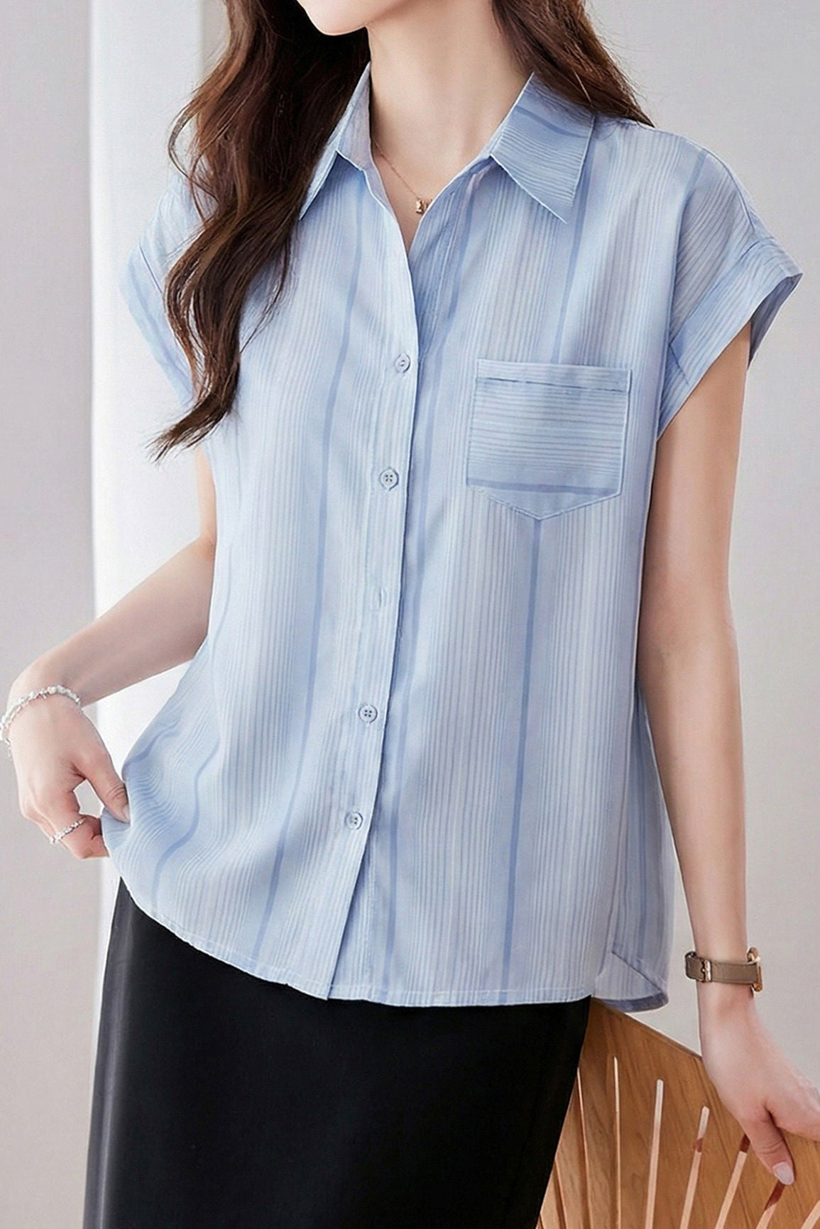 French Commute Striped Chiffon Shirt - liwisi