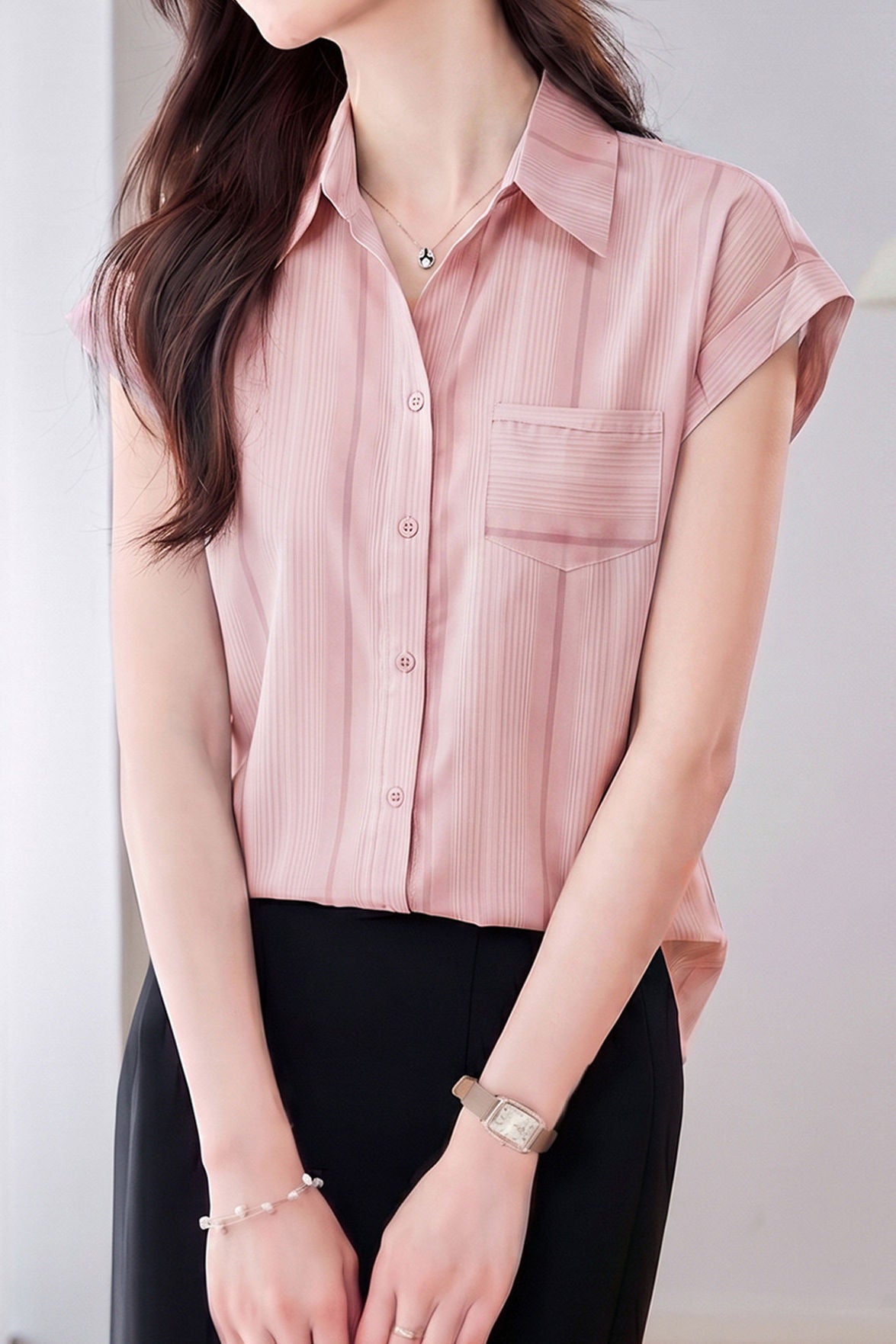 French Commute Striped Chiffon Shirt - liwisi
