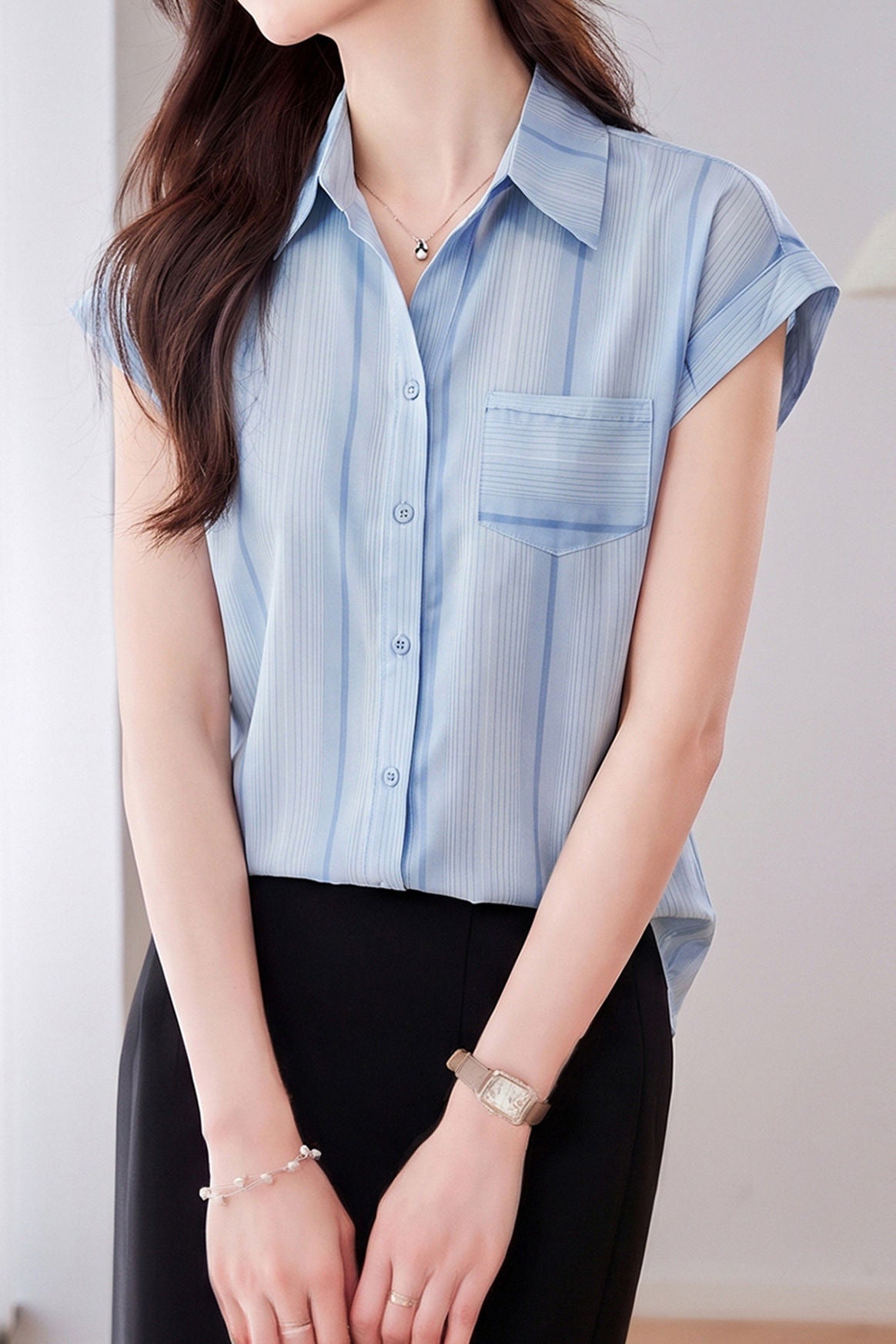 French Commute Striped Chiffon Shirt - liwisi