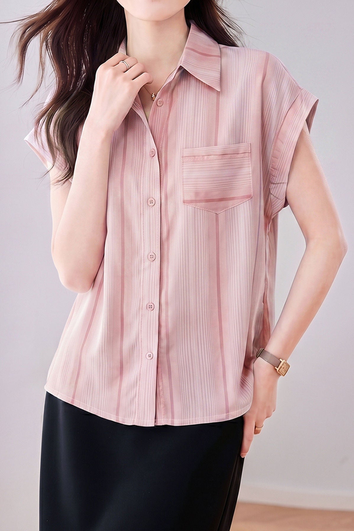French Commute Striped Chiffon Shirt - liwisi