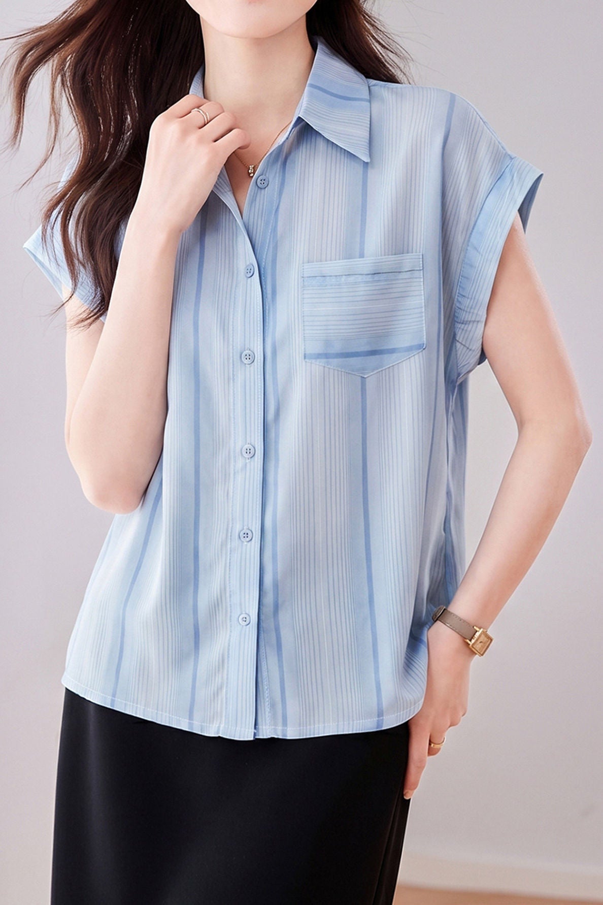 French Commute Striped Chiffon Shirt - liwisi