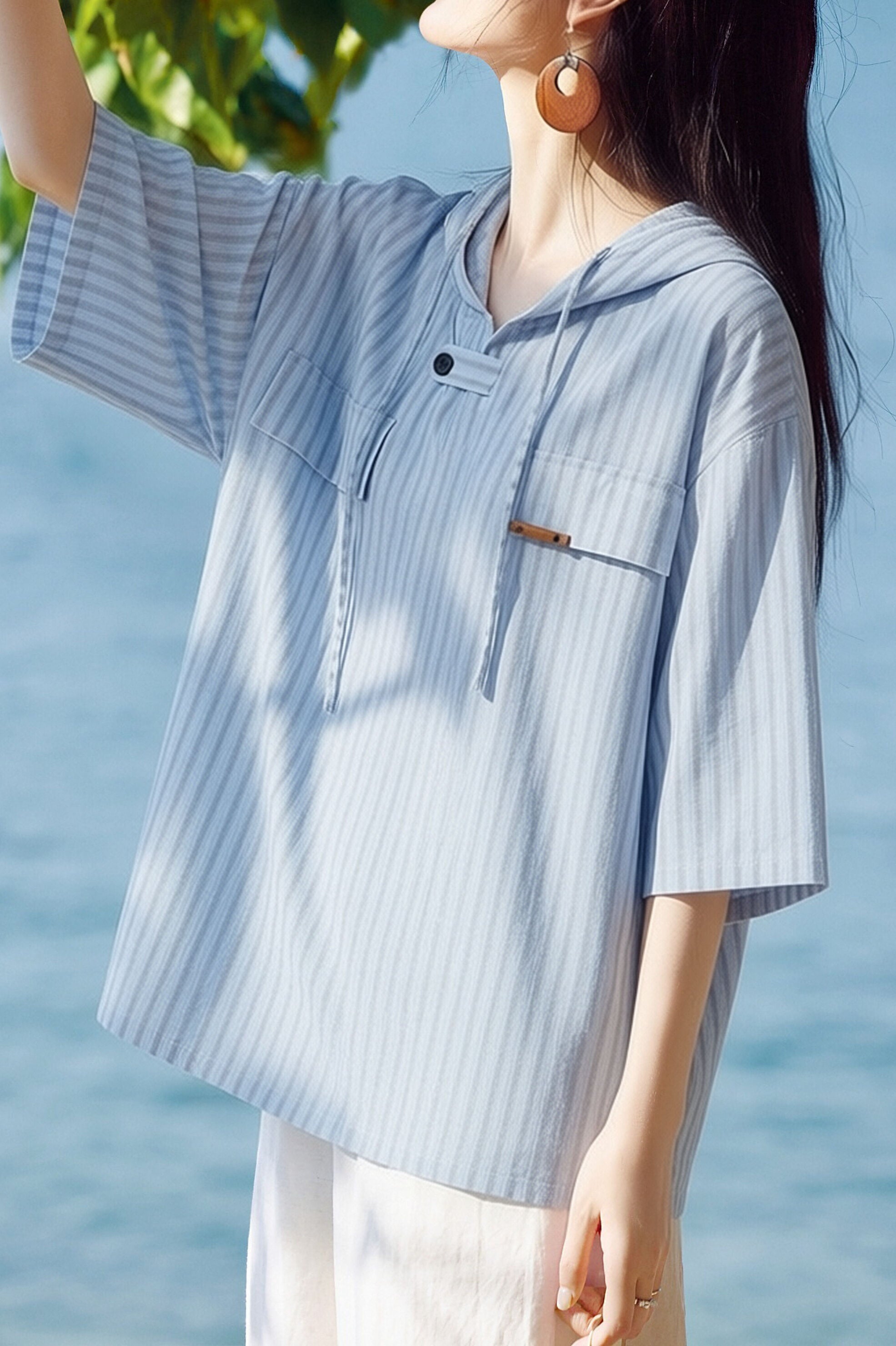 Casual Versatile Hooded Striped Shirt - liwisi