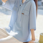 Casual Versatile Hooded Striped Shirt - liwisi