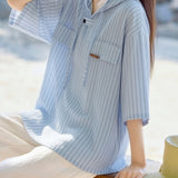 Casual Versatile Hooded Striped Shirt - liwisi