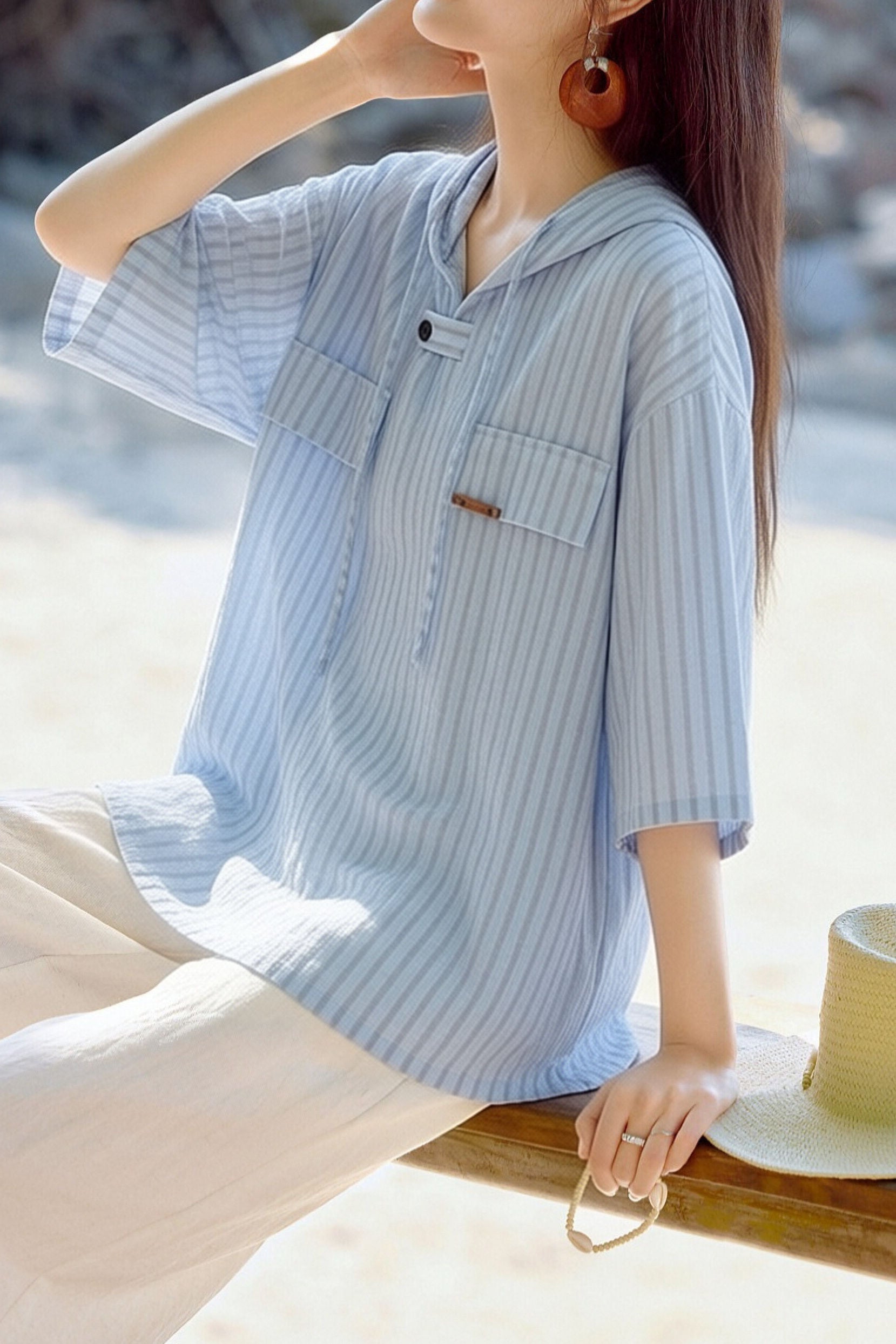 Casual Versatile Hooded Striped Shirt - liwisi