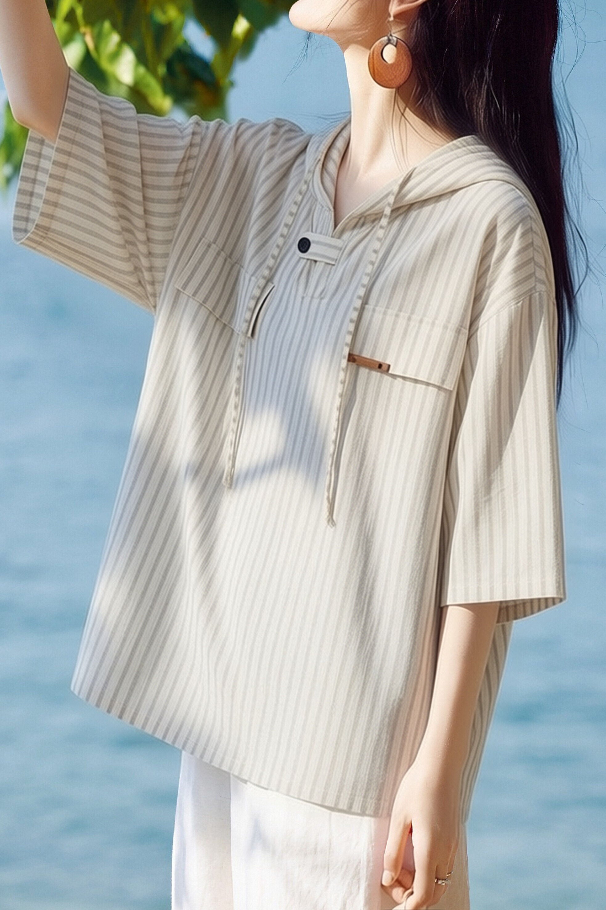 Casual Versatile Hooded Striped Shirt - liwisi