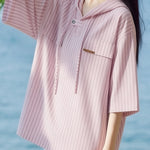 Casual Versatile Hooded Striped Shirt - liwisi