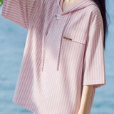 Casual Versatile Hooded Striped Shirt - liwisi