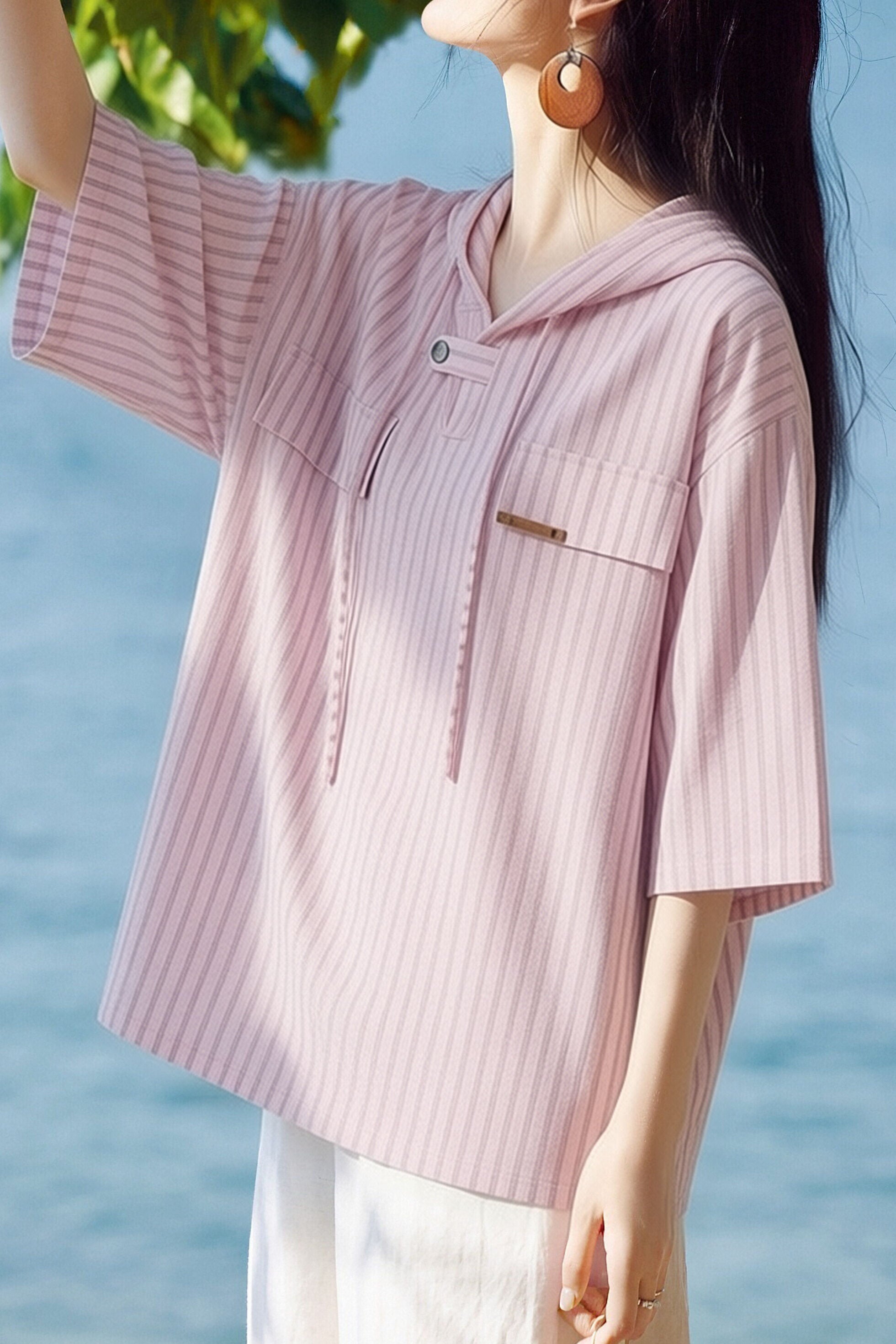 Casual Versatile Hooded Striped Shirt - liwisi