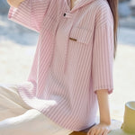 Casual Versatile Hooded Striped Shirt - liwisi
