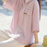 Casual Versatile Hooded Striped Shirt - liwisi
