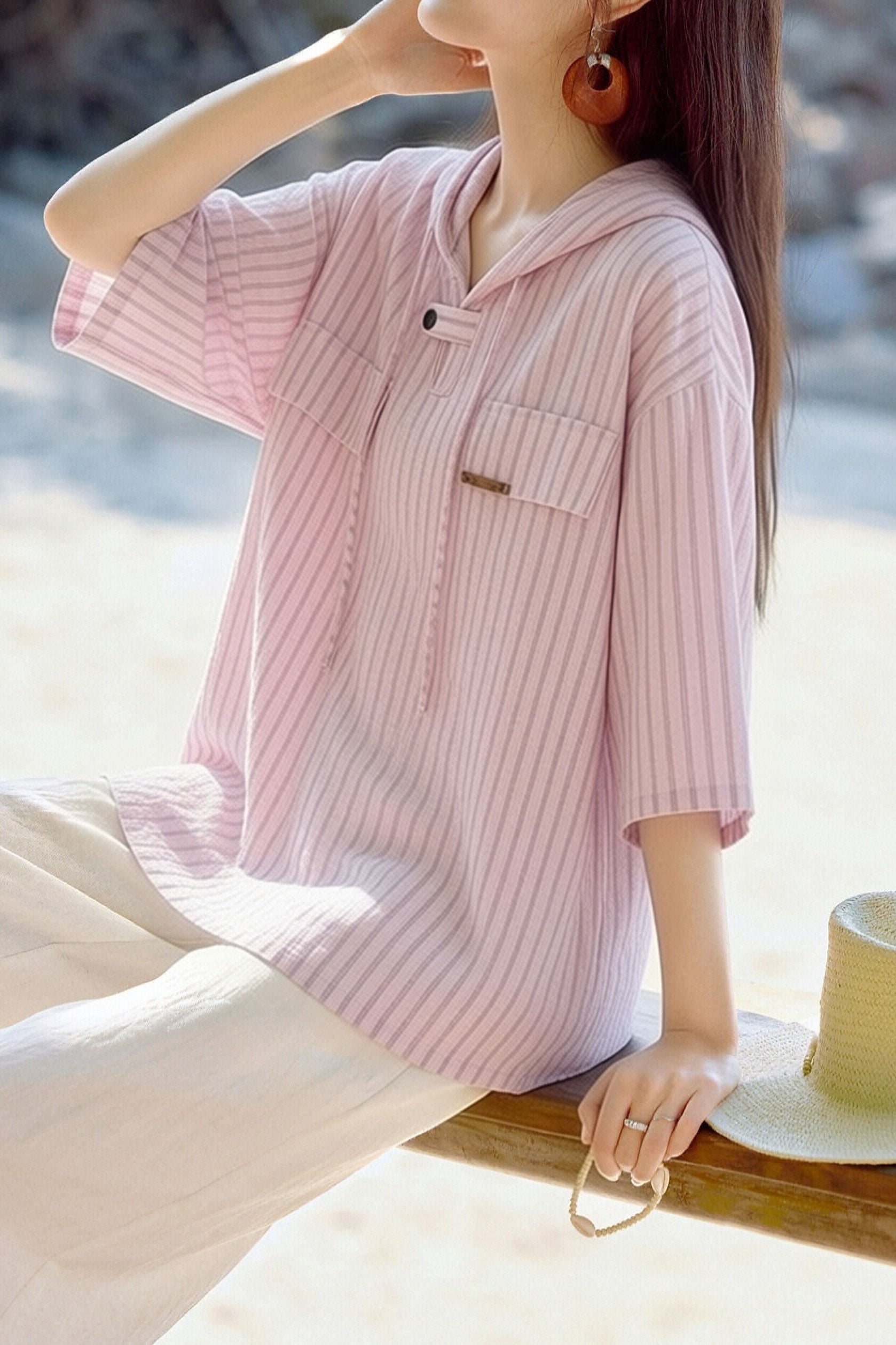 Casual Versatile Hooded Striped Shirt - liwisi