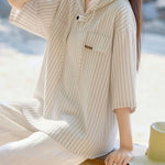 Casual Versatile Hooded Striped Shirt - liwisi