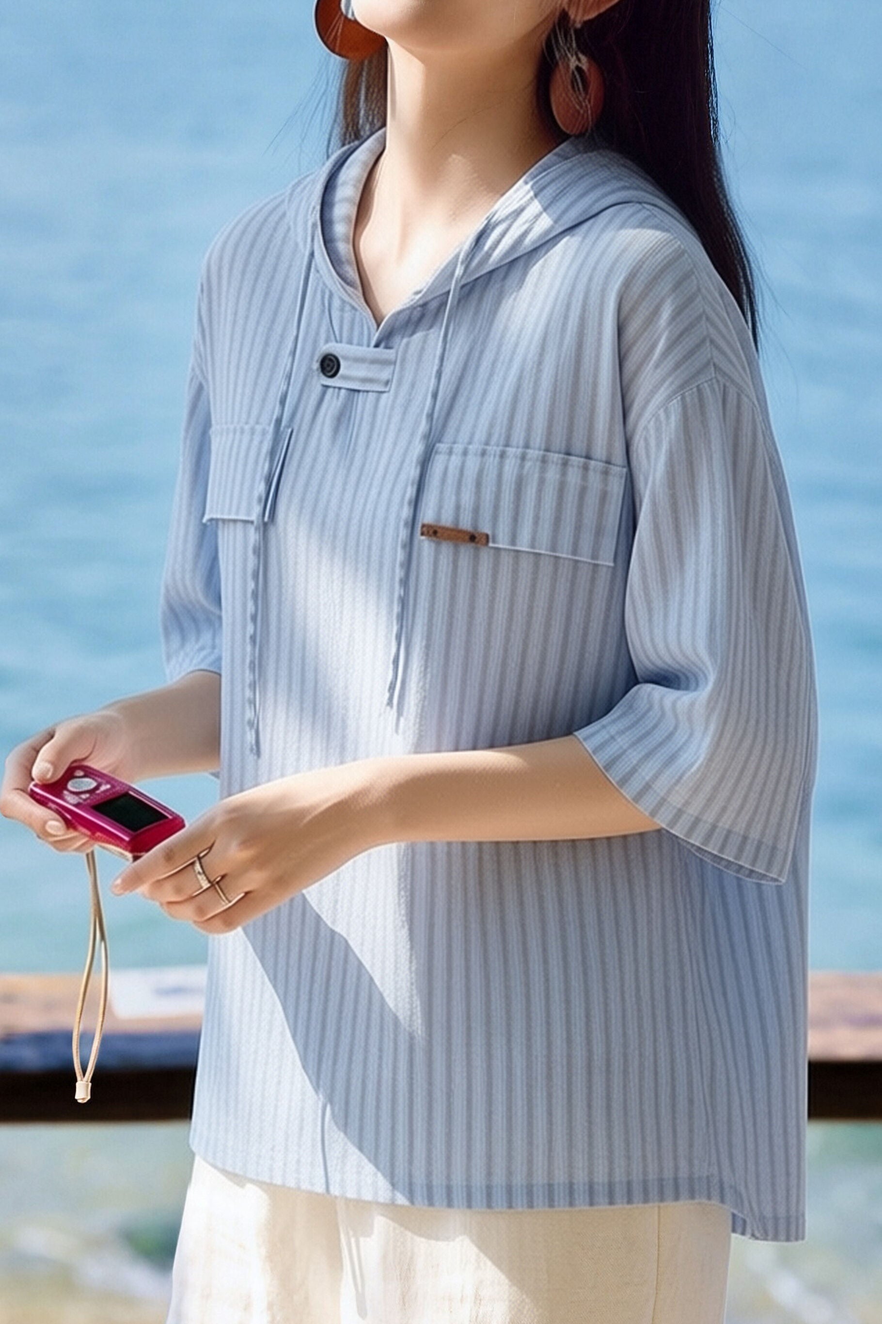 Casual Versatile Hooded Striped Shirt - liwisi