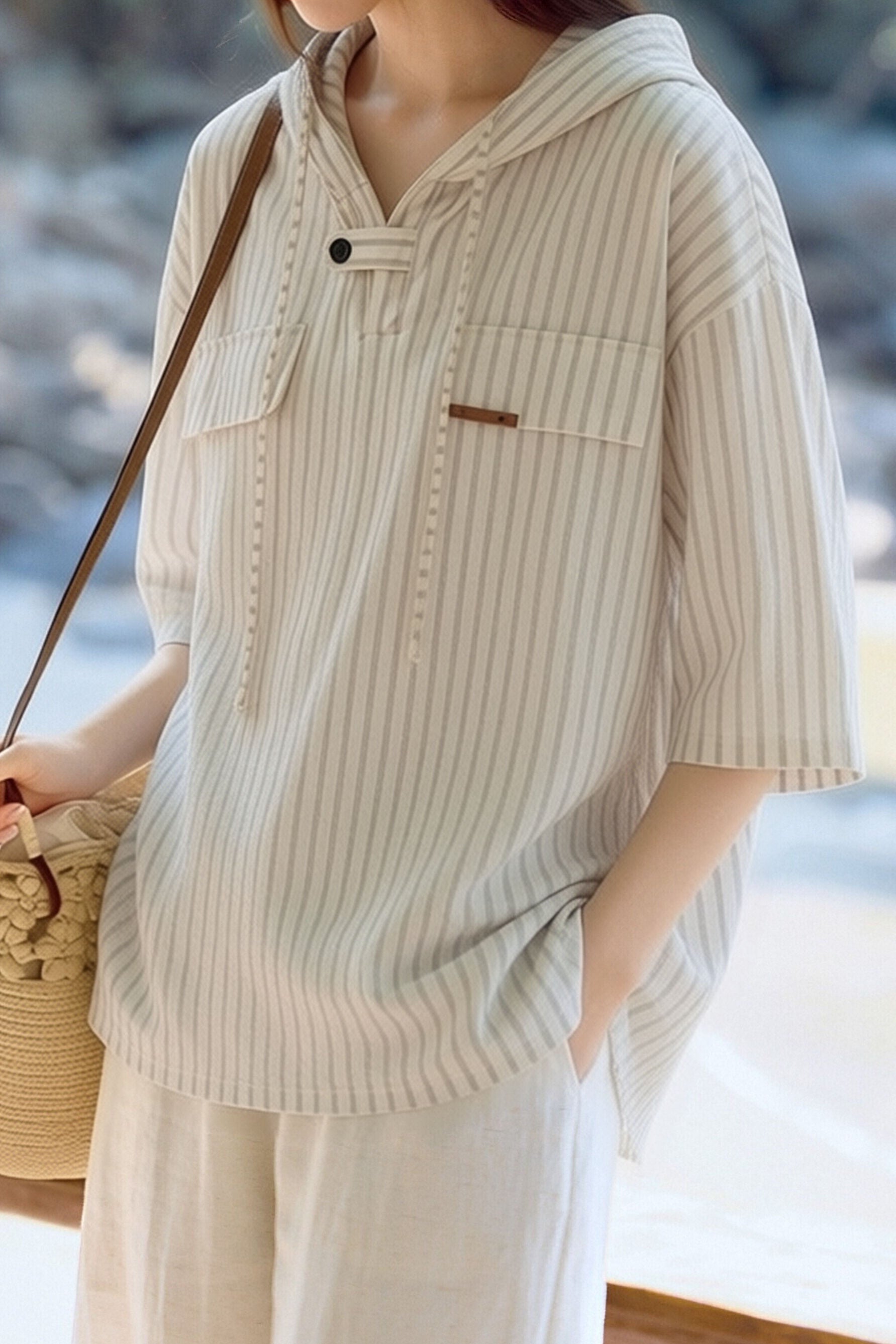 Casual Versatile Hooded Striped Shirt - liwisi