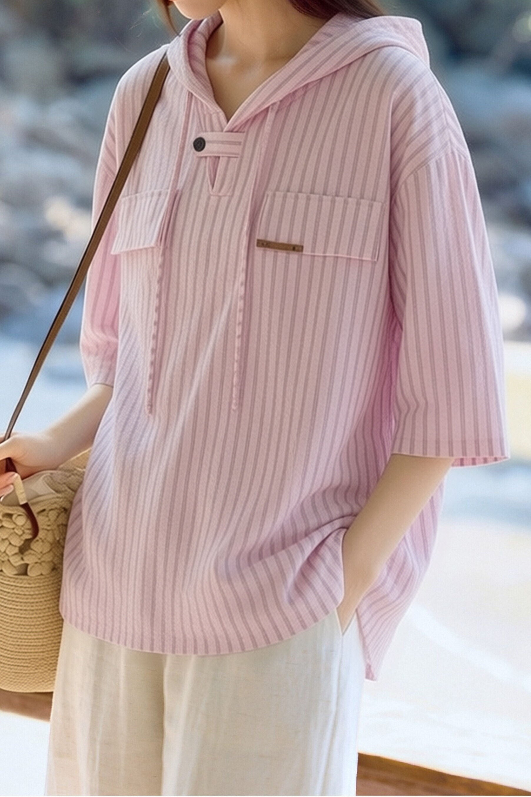 Casual Versatile Hooded Striped Shirt - liwisi