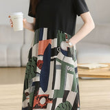 Casual Geometric Printed Spliced Dress - liwisi