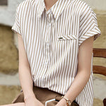 Elegant One-Pocket Striped Shirt - liwisi