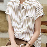 Elegant One-Pocket Striped Shirt - liwisi