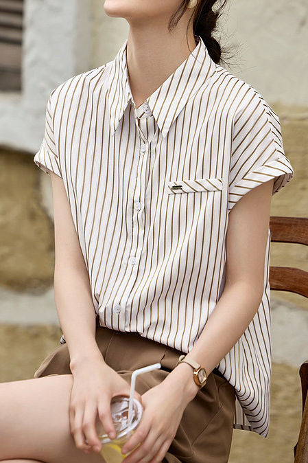 Elegant One-Pocket Striped Shirt - liwisi