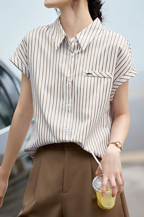Elegant One-Pocket Striped Shirt - liwisi