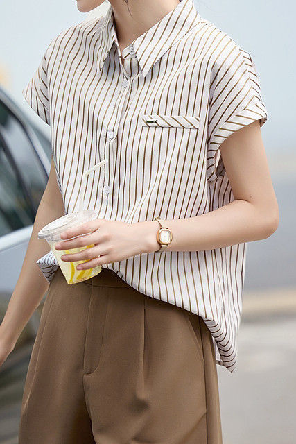 Elegant One-Pocket Striped Shirt - liwisi