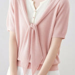 Casual Fake Two-Piece Tie Short Sleeve Knit Top - liwisi