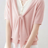 Casual Fake Two-Piece Tie Short Sleeve Knit Top - liwisi