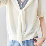 Casual Fake Two-Piece Tie Short Sleeve Knit Top - liwisi