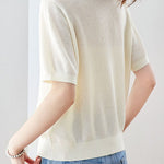 Casual Fake Two-Piece Tie Short Sleeve Knit Top - liwisi