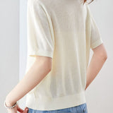Casual Fake Two-Piece Tie Short Sleeve Knit Top - liwisi
