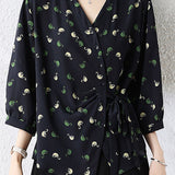 Temperament Little Swan Printed V-Neck Cardigan Shirt - liwisi