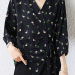 Temperament Little Swan Printed V-Neck Cardigan Shirt - liwisi