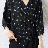 Temperament Little Swan Printed V-Neck Cardigan Shirt - liwisi