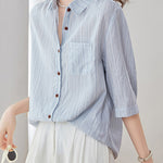 Casual Pure Cotton Ribbed Short Sleeve Shirt - liwisi