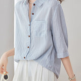 Casual Pure Cotton Ribbed Short Sleeve Shirt - liwisi