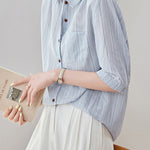 Casual Pure Cotton Ribbed Short Sleeve Shirt - liwisi