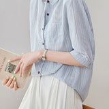 Casual Pure Cotton Ribbed Short Sleeve Shirt - liwisi