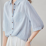 Casual Pure Cotton Ribbed Short Sleeve Shirt - liwisi