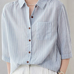 Casual Pure Cotton Ribbed Short Sleeve Shirt - liwisi