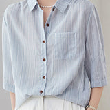 Casual Pure Cotton Ribbed Short Sleeve Shirt - liwisi