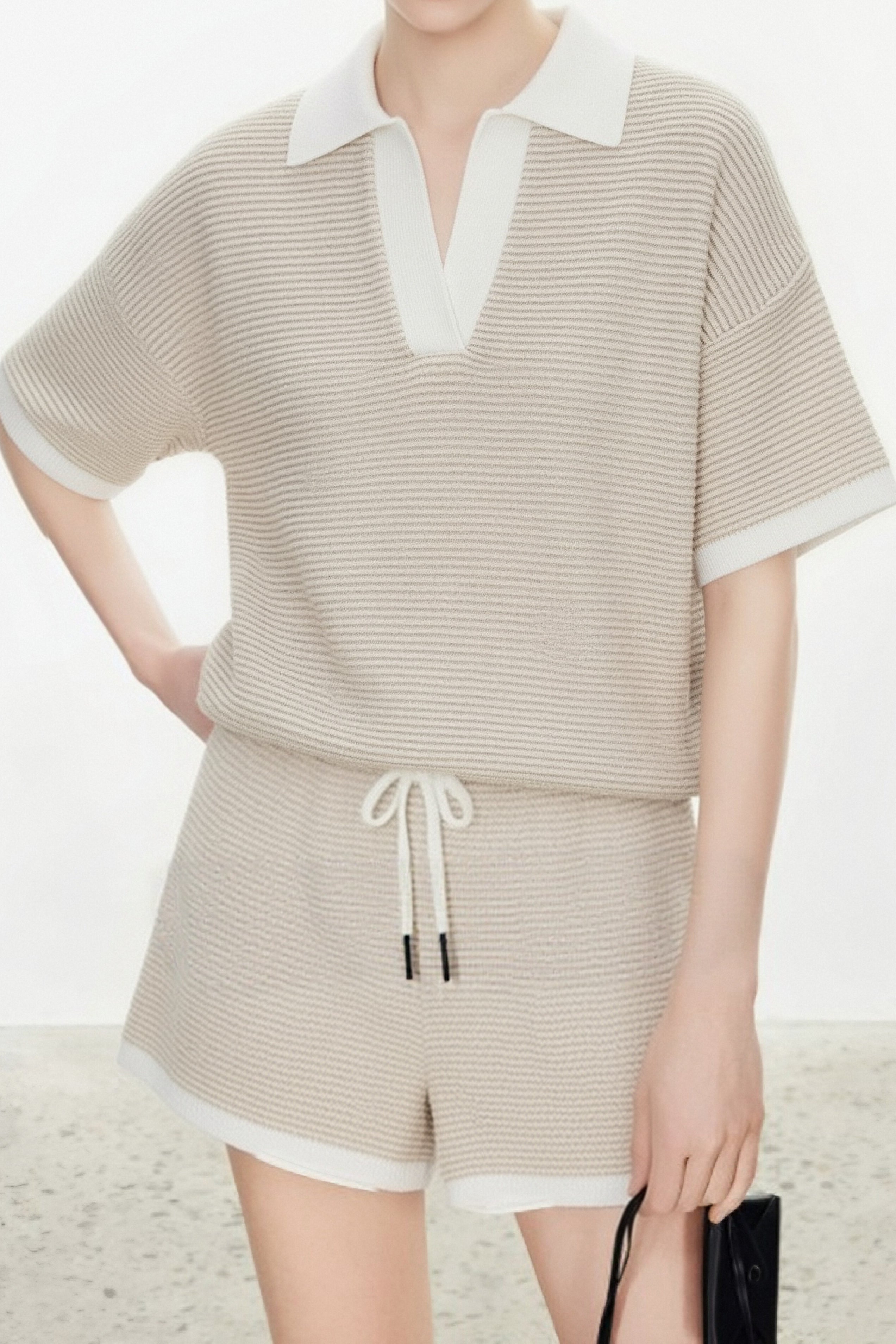 Casual V-Neck Color Block Striped Knit Top - liwisi