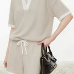 Casual V-Neck Color Block Striped Knit Top - liwisi