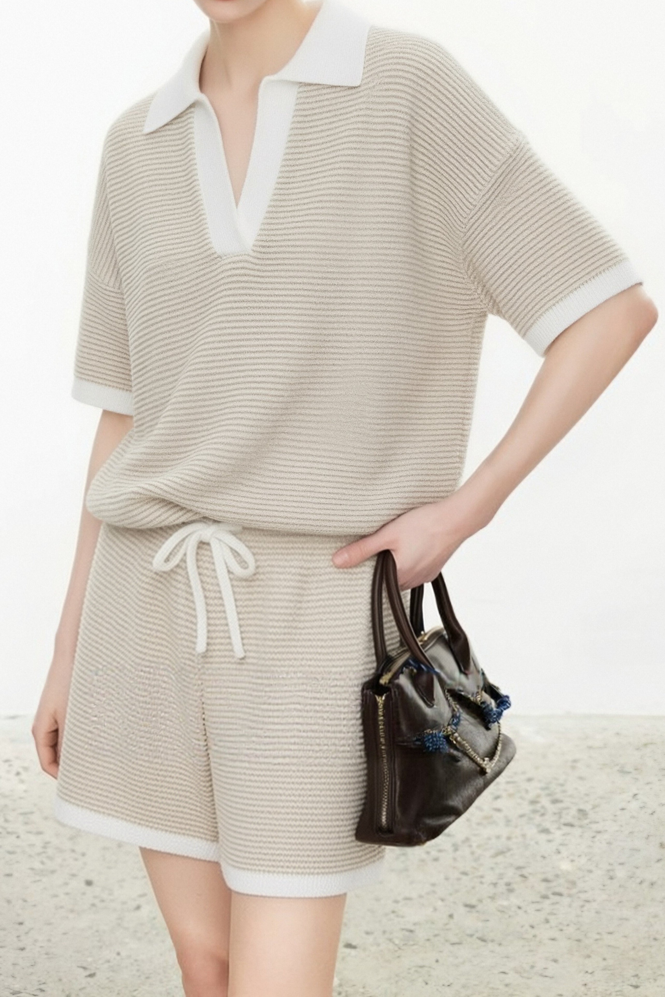 Casual V-Neck Color Block Striped Knit Top - liwisi