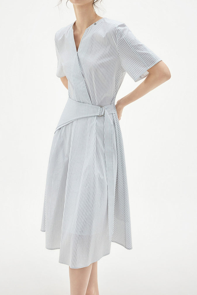 Elegant Striped V-Neck Dress - liwisi