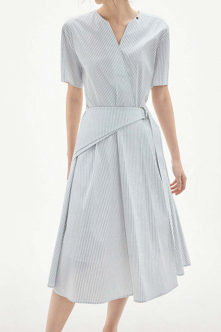 Elegant Striped V-Neck Dress - liwisi