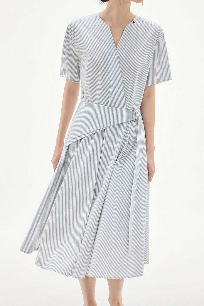 Elegant Striped V-Neck Dress - liwisi